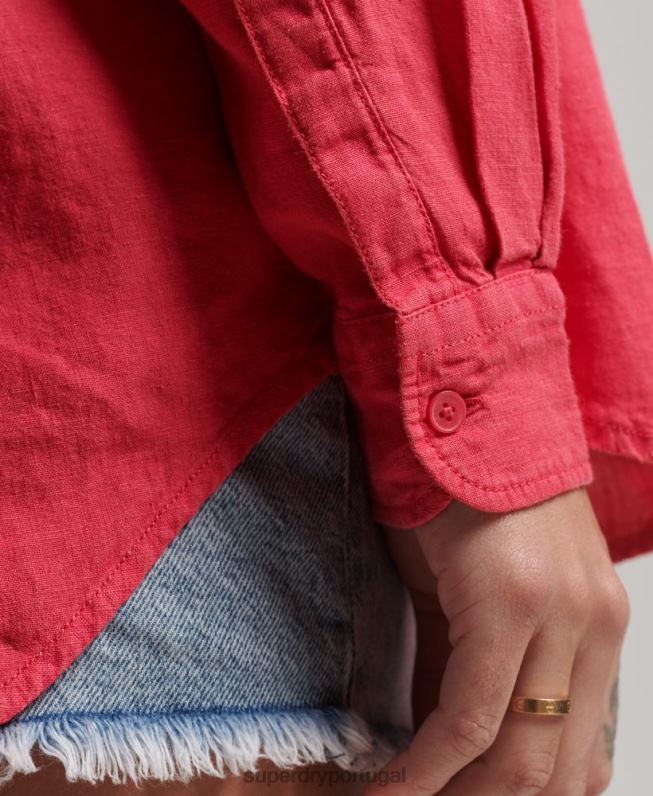 camisa de namorado de linho casual mulheres rosa roupas Superdry 2208H2007