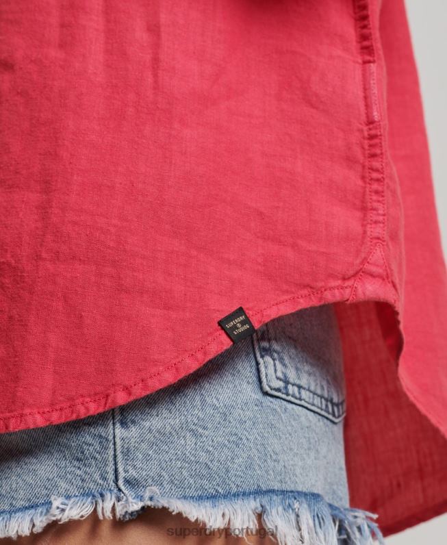camisa de namorado de linho casual mulheres rosa roupas Superdry 2208H2007