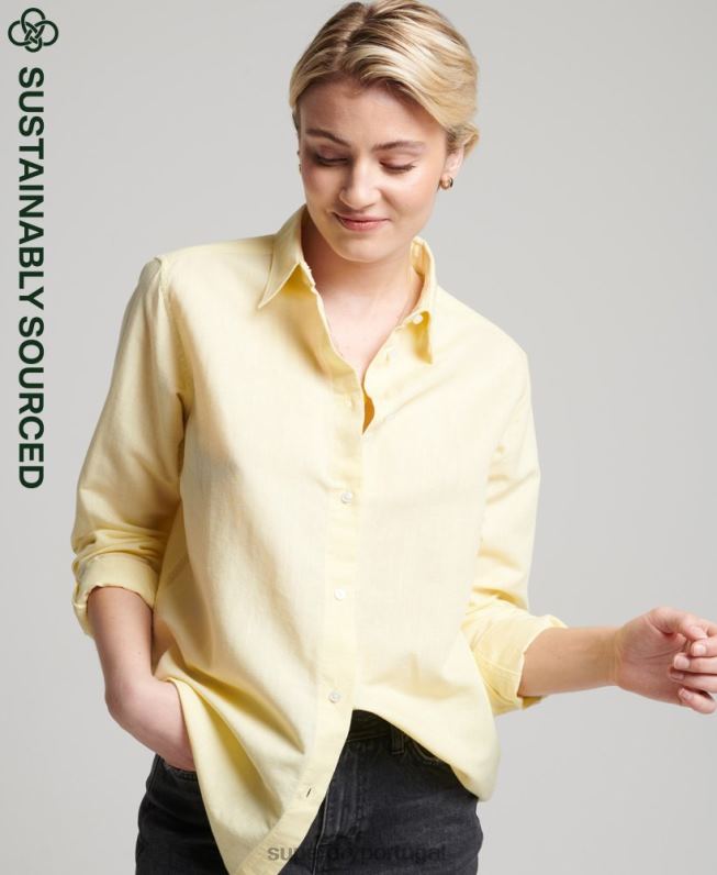 camisa de namorado de linho mulheres amarelo roupas Superdry 2208H6524