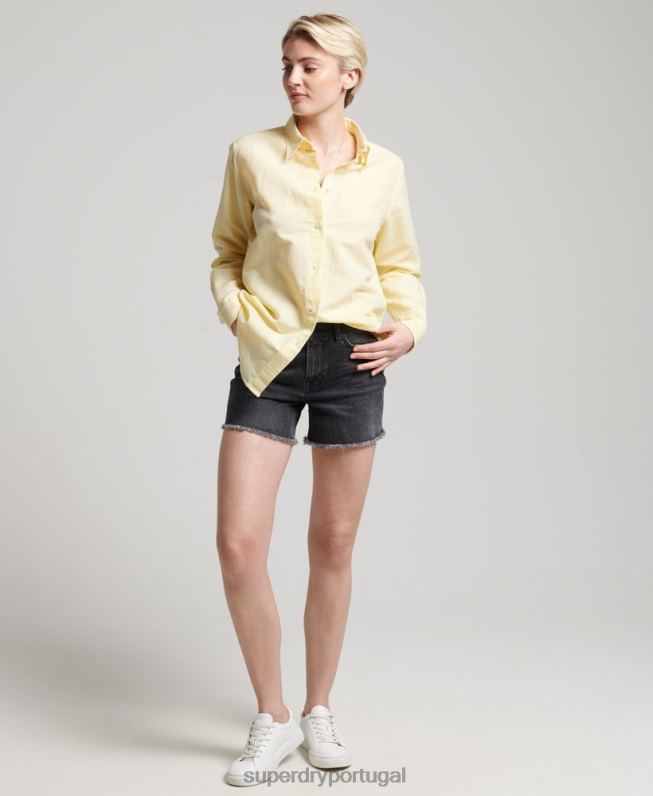 camisa de namorado de linho mulheres amarelo roupas Superdry 2208H6524