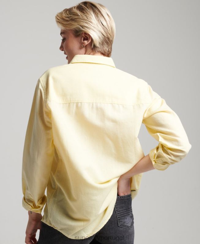 camisa de namorado de linho mulheres amarelo roupas Superdry 2208H6524