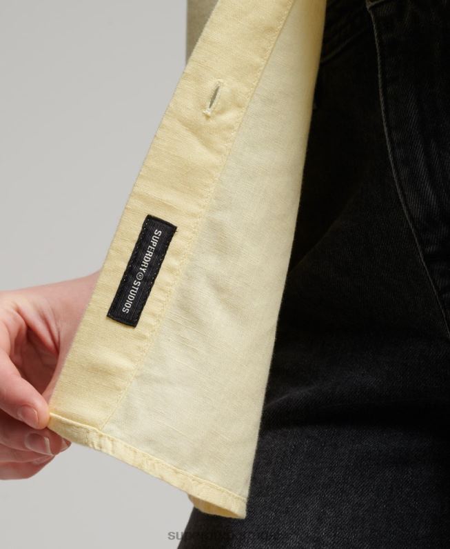 camisa de namorado de linho mulheres amarelo roupas Superdry 2208H6524