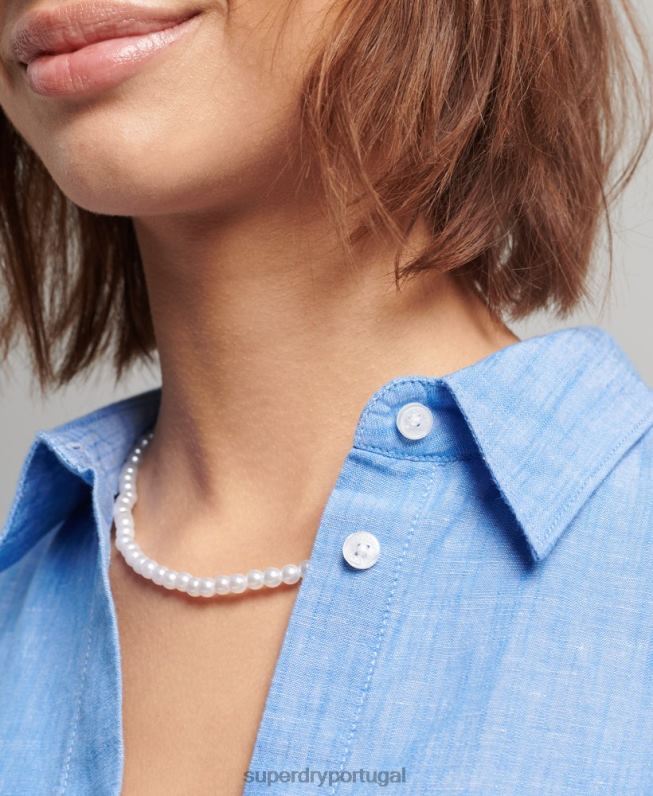camisa de namorado de linho mulheres azul roupas Superdry 2208H6526