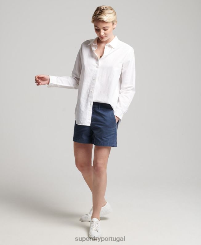 camisa de namorado de linho mulheres branco roupas Superdry 2208H2963