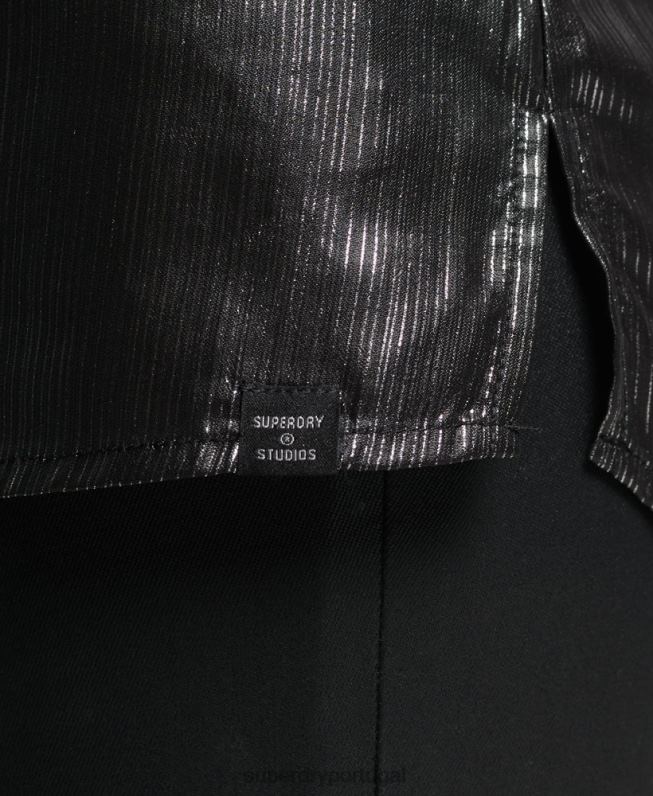camisa lurex brilho mulheres preto roupas Superdry 2208H3026