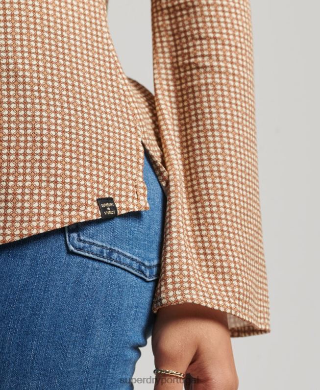 camisa manga longa com estampa anos 70 mulheres marrom roupas Superdry 2208H6515