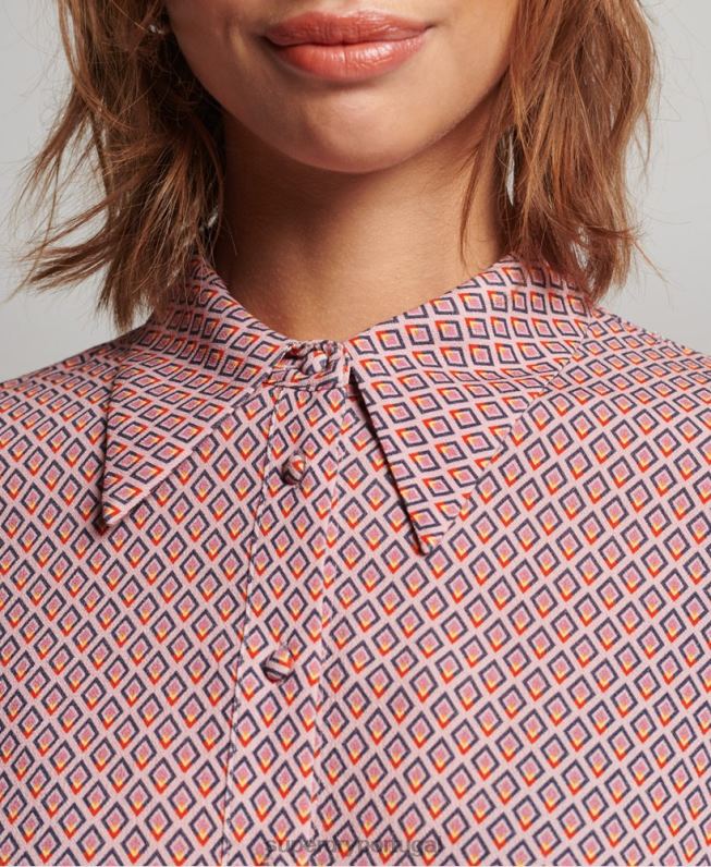 camisa manga longa com estampa anos 70 mulheres rosa roupas Superdry 2208H6593