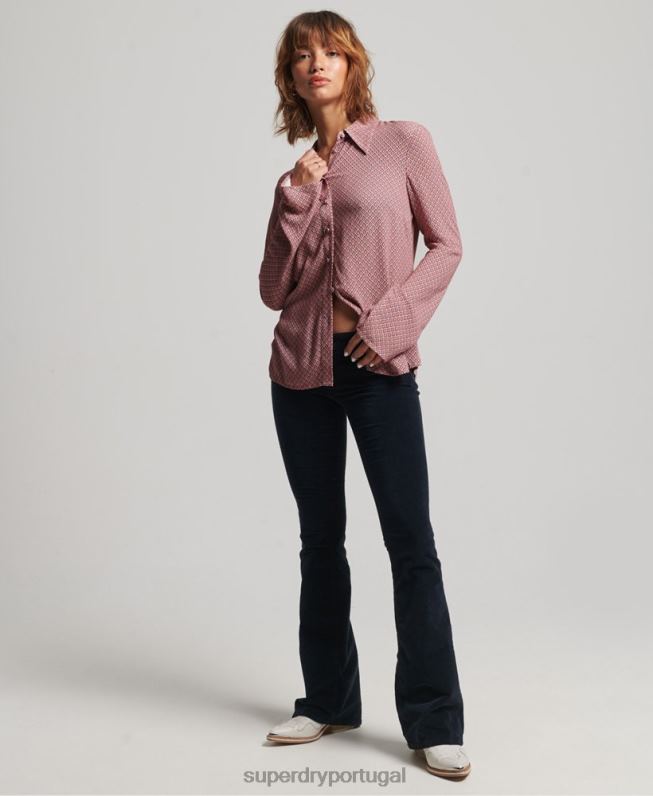 camisa manga longa com estampa anos 70 mulheres rosa roupas Superdry 2208H6593