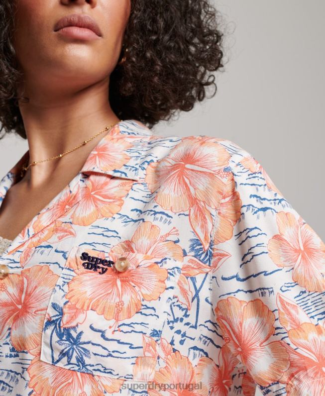 camisa resort de praia mulheres marinha roupas Superdry 2208H2914