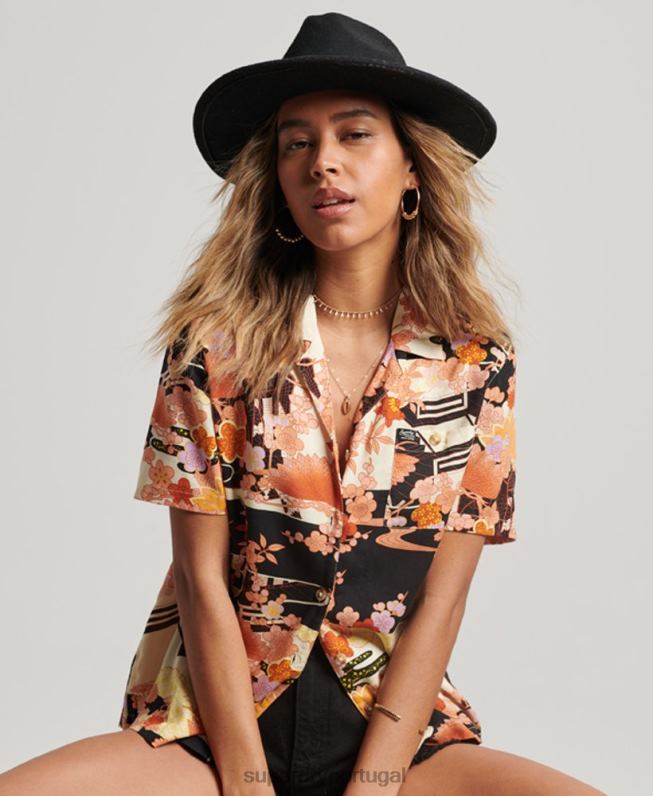 camisa resort de praia mulheres ouro roupas Superdry 2208H2867