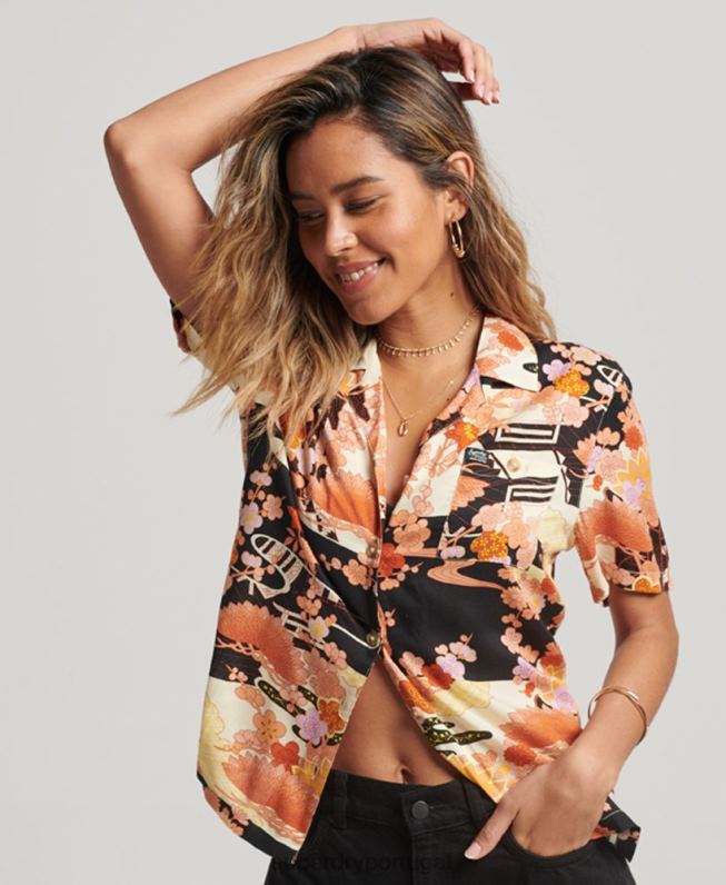 camisa resort de praia mulheres ouro roupas Superdry 2208H2867