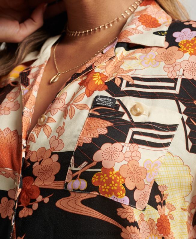 camisa resort de praia mulheres ouro roupas Superdry 2208H2867