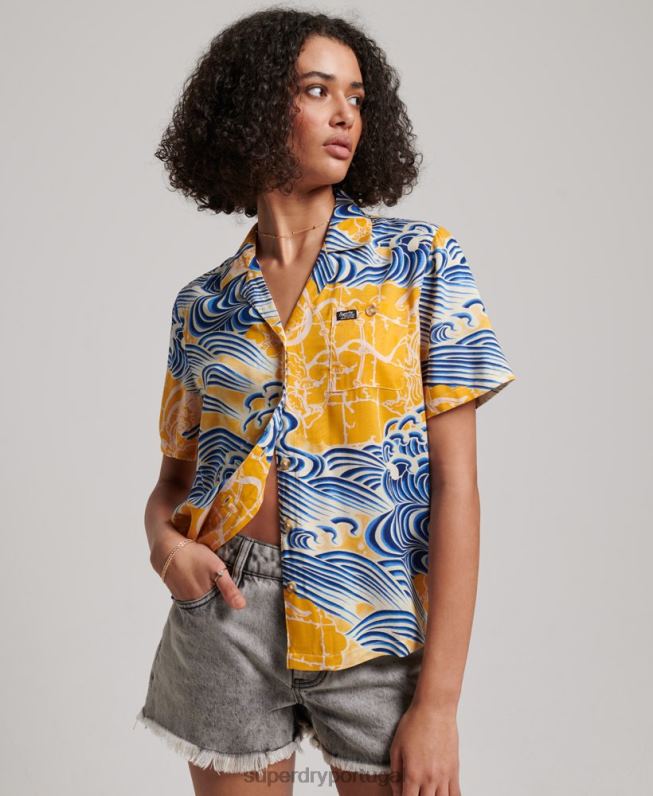 camisa resort de praia mulheres ouro roupas Superdry 2208H2880