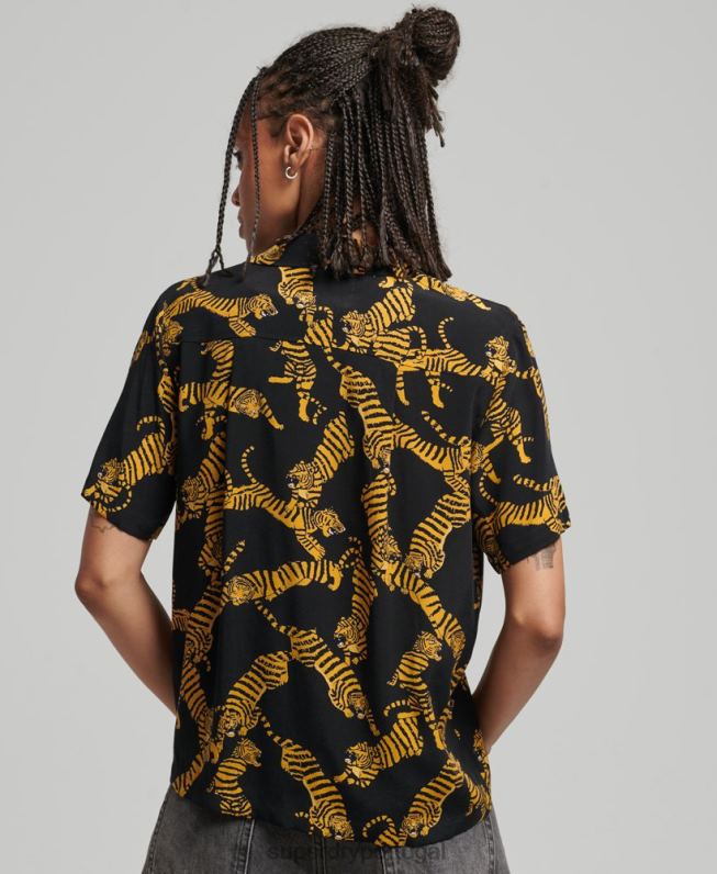 camisa vintage revere mulheres preto roupas Superdry 2208H3035