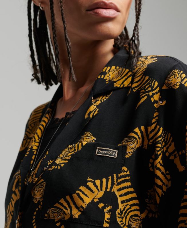 camisa vintage revere mulheres preto roupas Superdry 2208H3035