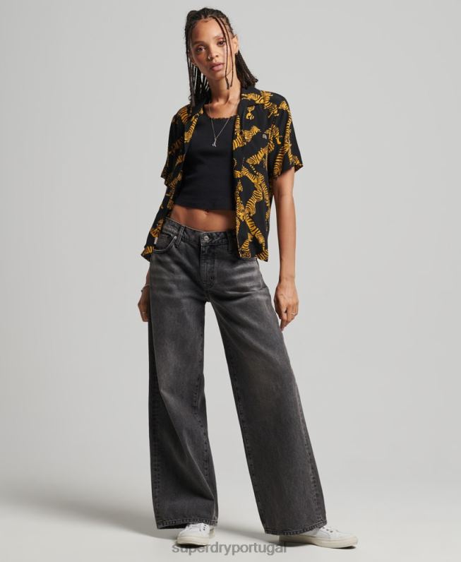 camisa vintage revere mulheres preto roupas Superdry 2208H3035