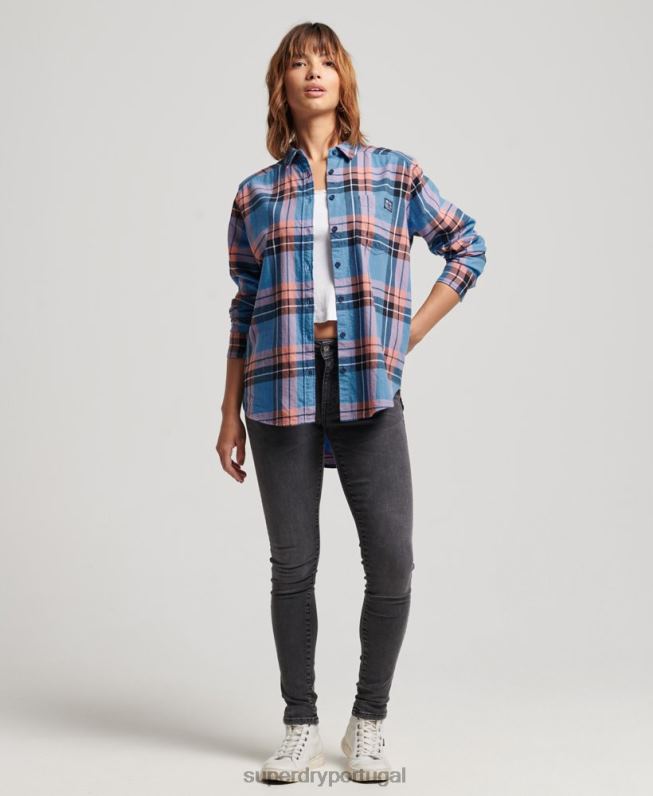 camisa xadrez relaxada mulheres marinha roupas Superdry 2208H2285