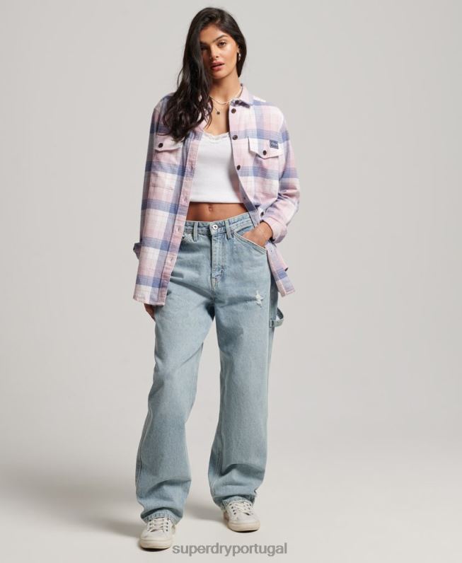 camisola xadrez vintage mulheres rosa roupas Superdry 2208H1958