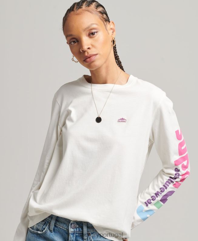 Blusa manga longa estilo anos 90 mulheres branco roupas Superdry 2208H6745