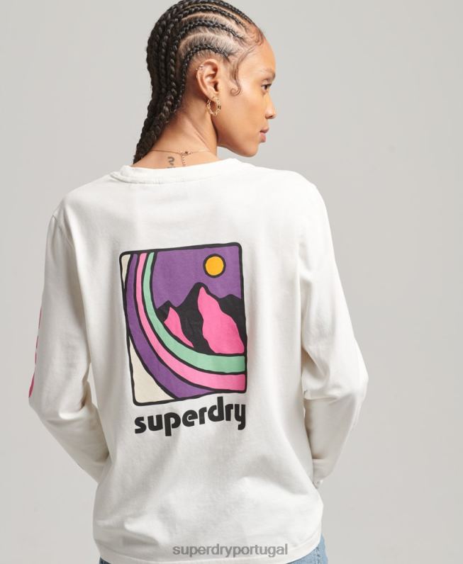 Blusa manga longa estilo anos 90 mulheres branco roupas Superdry 2208H6745