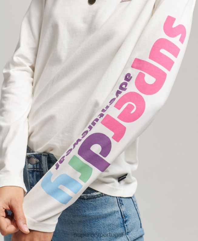 Blusa manga longa estilo anos 90 mulheres branco roupas Superdry 2208H6745