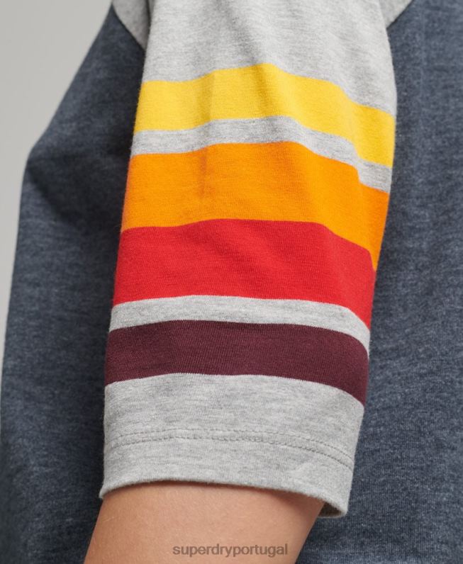 Camiseta algodão orgânico cali listra 2.0 raglan mulheres marinha roupas Superdry 2208H6260