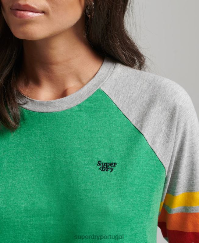 Camiseta algodão orgânico cali listra 2.0 raglan mulheres verde roupas Superdry 2208H2829