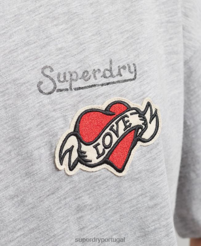 Camiseta com patch de logo dos anos 90 mulheres cinza roupas Superdry 2208H6247
