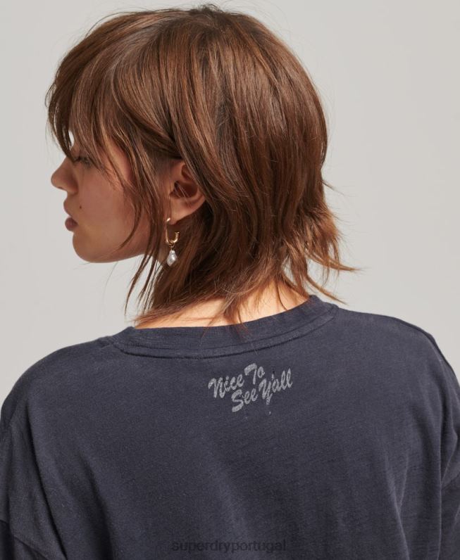 Camiseta com patch de logo dos anos 90 mulheres marinha roupas Superdry 2208H2836