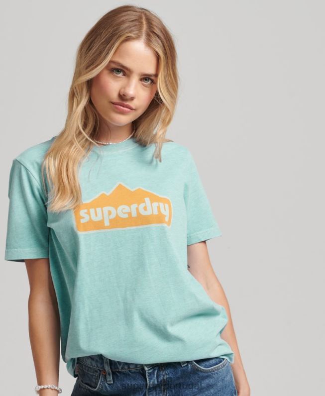 T-shirt com gráfico de terreno dos anos 90 mulheres azul claro roupas Superdry 2208H6194