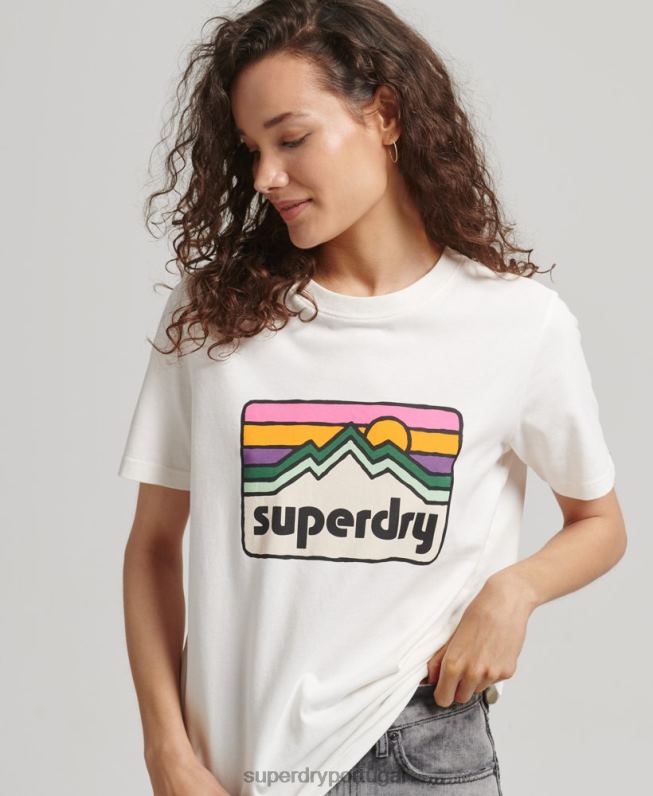 T-shirt com gráfico de terreno dos anos 90 mulheres branco roupas Superdry 2208H6276