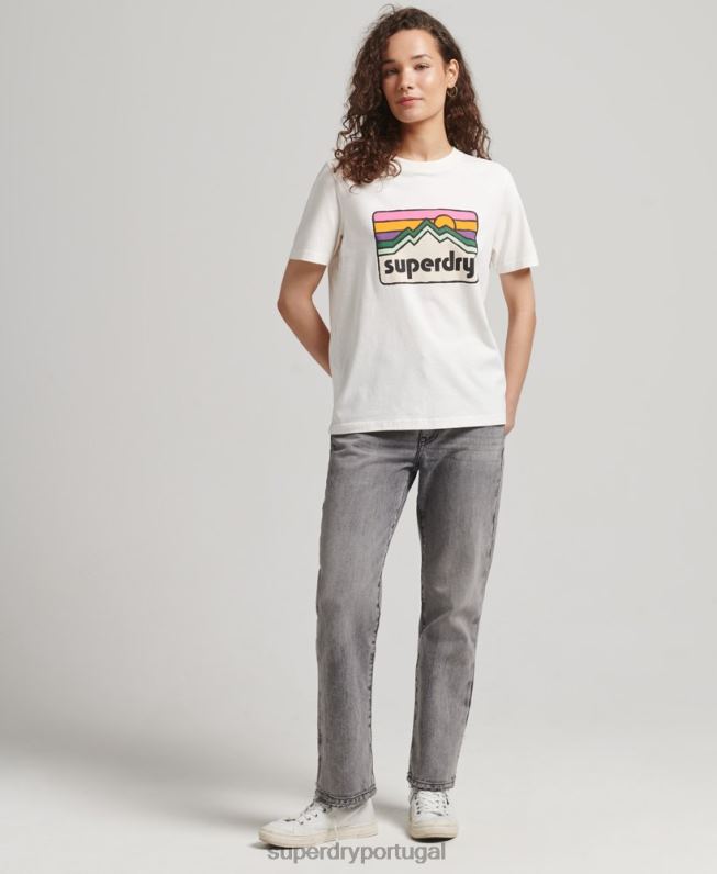 T-shirt com gráfico de terreno dos anos 90 mulheres branco roupas Superdry 2208H6276