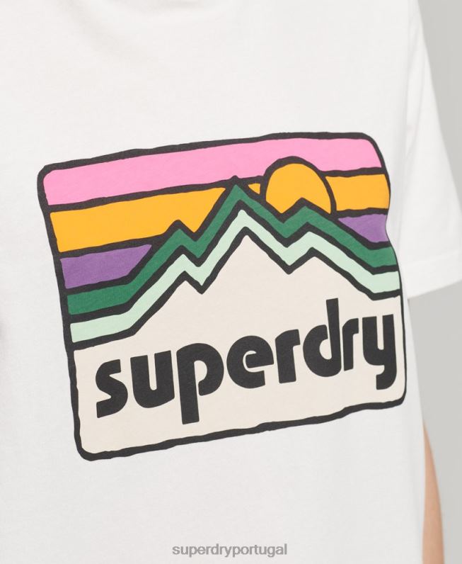 T-shirt com gráfico de terreno dos anos 90 mulheres branco roupas Superdry 2208H6276