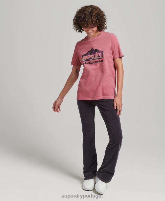 T-shirt com gráfico de terreno dos anos 90 mulheres rosa roupas Superdry 2208H6210