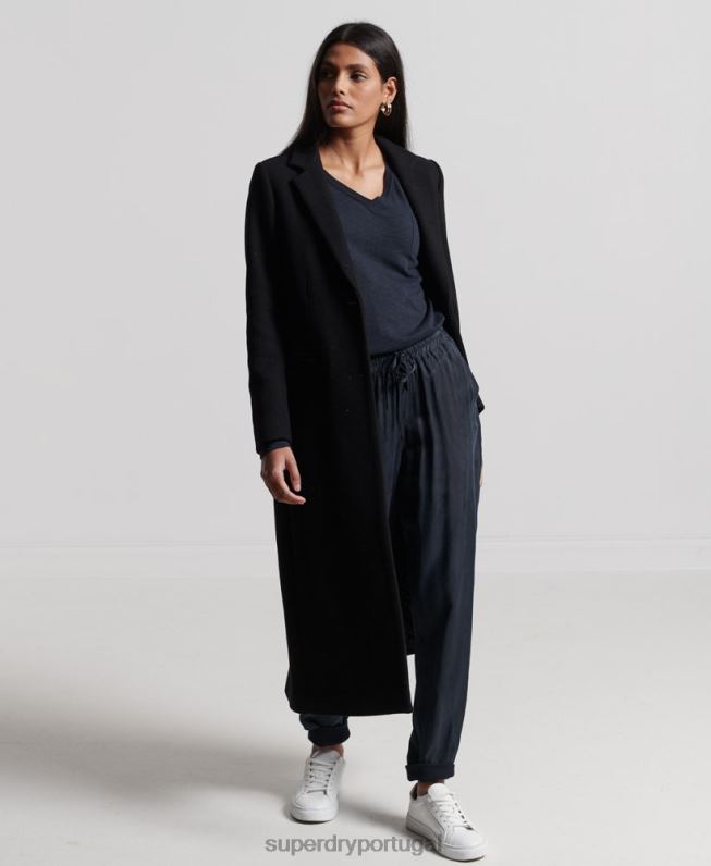 blusa de manga longa com bolso e decote em V de algodão orgânico mulheres marinha roupas Superdry 2208H6547