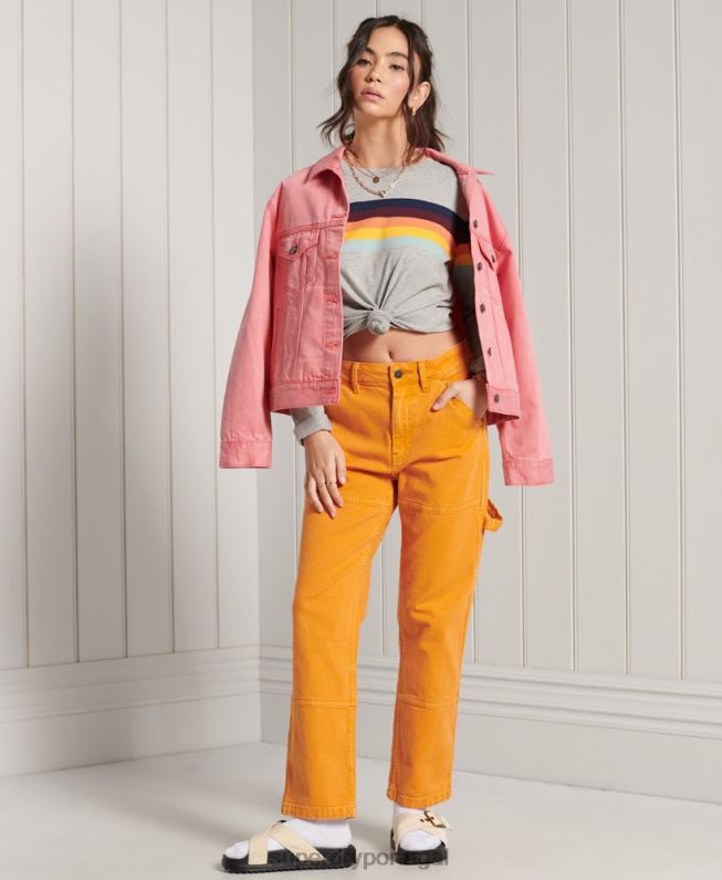 blusa de manga longa com listras cali de algodão orgânico mulheres cinza claro roupas Superdry 2208H6781