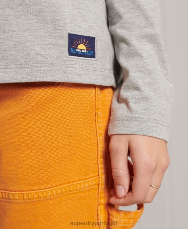 blusa de manga longa com listras cali de algodão orgânico mulheres cinza claro roupas Superdry 2208H6781