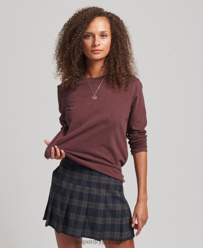 blusa de manga longa com logo essencial de algodão orgânico mulheres vermelho roupas Superdry 2208H3061