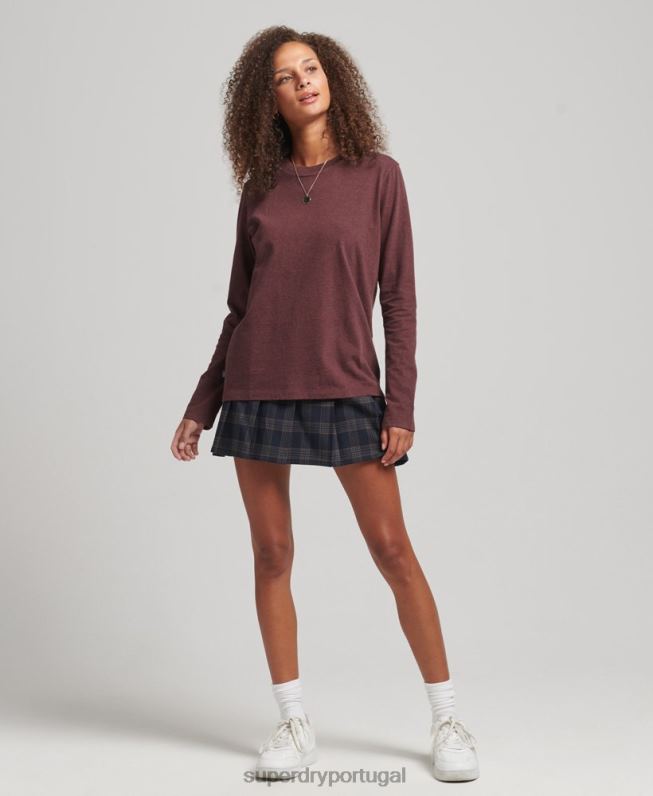 blusa de manga longa com logo essencial de algodão orgânico mulheres vermelho roupas Superdry 2208H3061