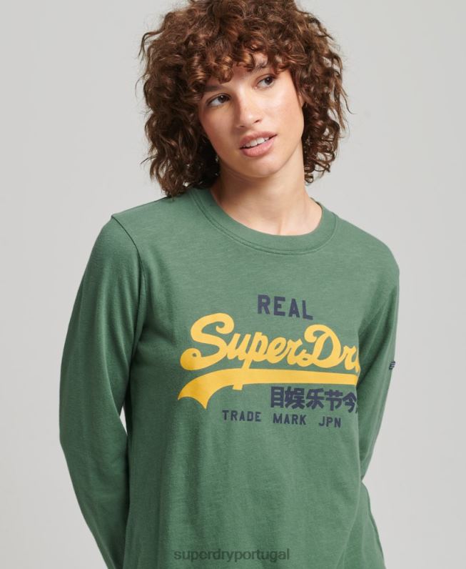 blusa de manga longa vintage com logo vintage mulheres verde roupas Superdry 2208H3045