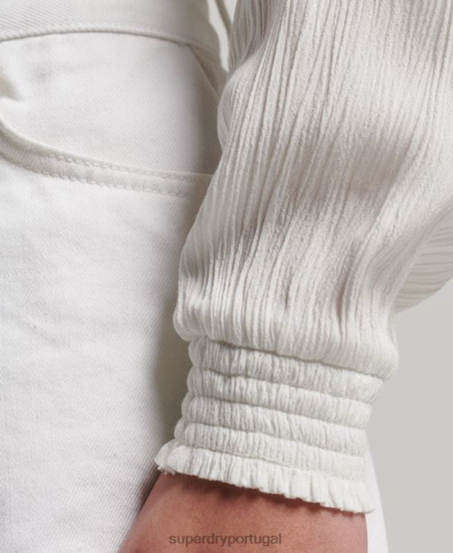 blusa manga longa com acabamento em renda mulheres creme roupas Superdry 2208H2270