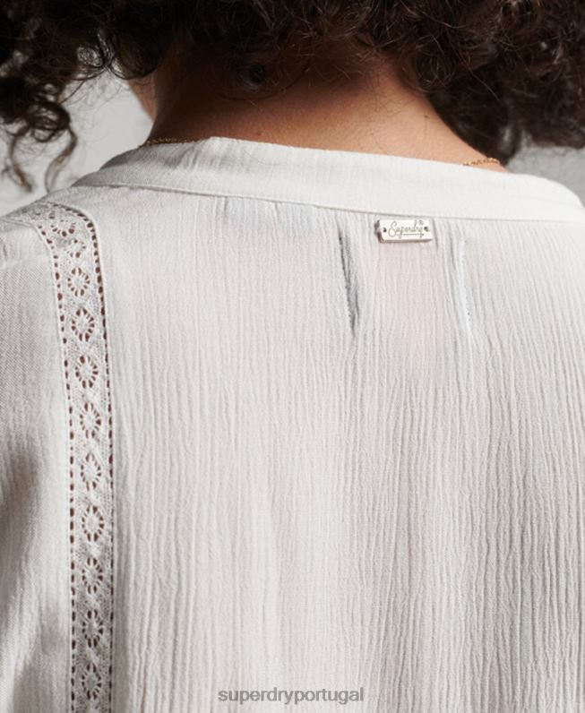 blusa manga longa com acabamento em renda mulheres creme roupas Superdry 2208H2270