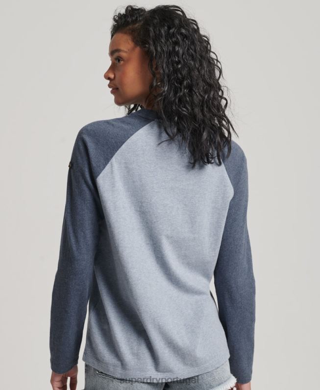 blusa manga longa raglã logo vintage mulheres azul roupas Superdry 2208H2266