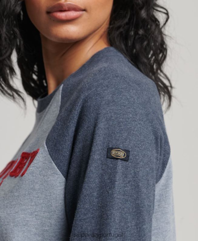 blusa manga longa raglã logo vintage mulheres azul roupas Superdry 2208H2266