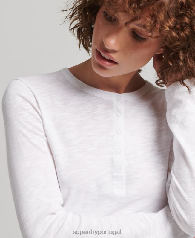 camisa henley manga longa slub jersey mulheres branco roupas Superdry 2208H3001