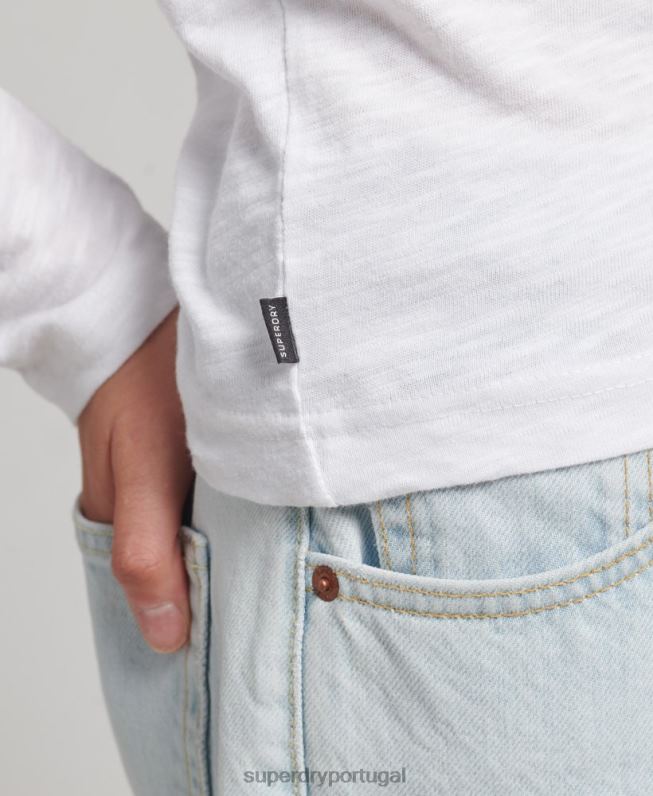 camisa henley manga longa slub jersey mulheres branco roupas Superdry 2208H3001