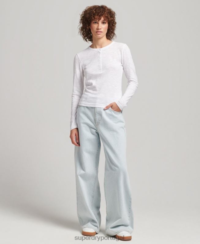 camisa henley manga longa slub jersey mulheres branco roupas Superdry 2208H3001