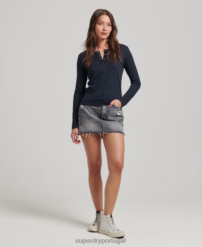 camisa henley manga longa slub jersey mulheres marinha roupas Superdry 2208H2869