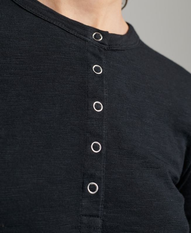 camisa henley manga longa slub jersey mulheres preto roupas Superdry 2208H3037