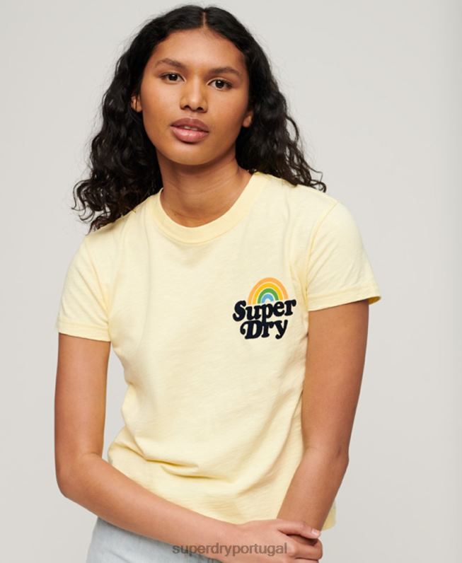 camiseta arco íris anos 90 mulheres amarelo roupas Superdry 2208H2637